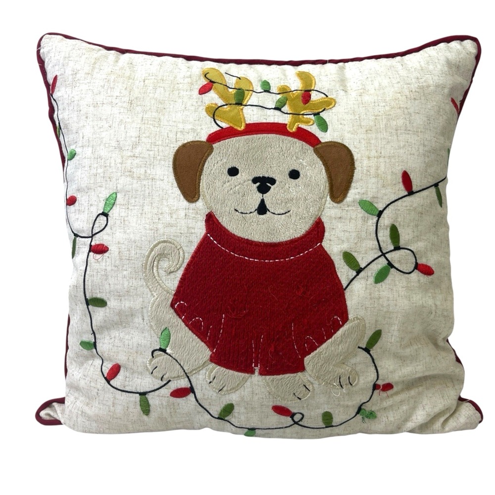 St. Nicholas Square Throw Pillow Christmas Puppy Dog LED Light-Up Decor VIDEO